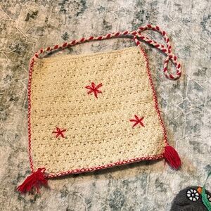 Handcrafted Cream and Red Crochet Bag